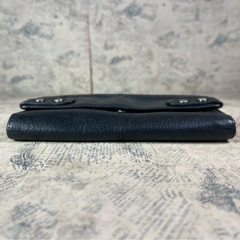 Fossil Black Leather Trifold Wallet Organizer Snap Closure Multi Compartment